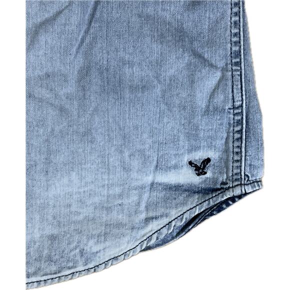 American Eagle Ombre Blue Denim Shirt Western Pearl Snap Faded Mens Large - Picture 6 of 9